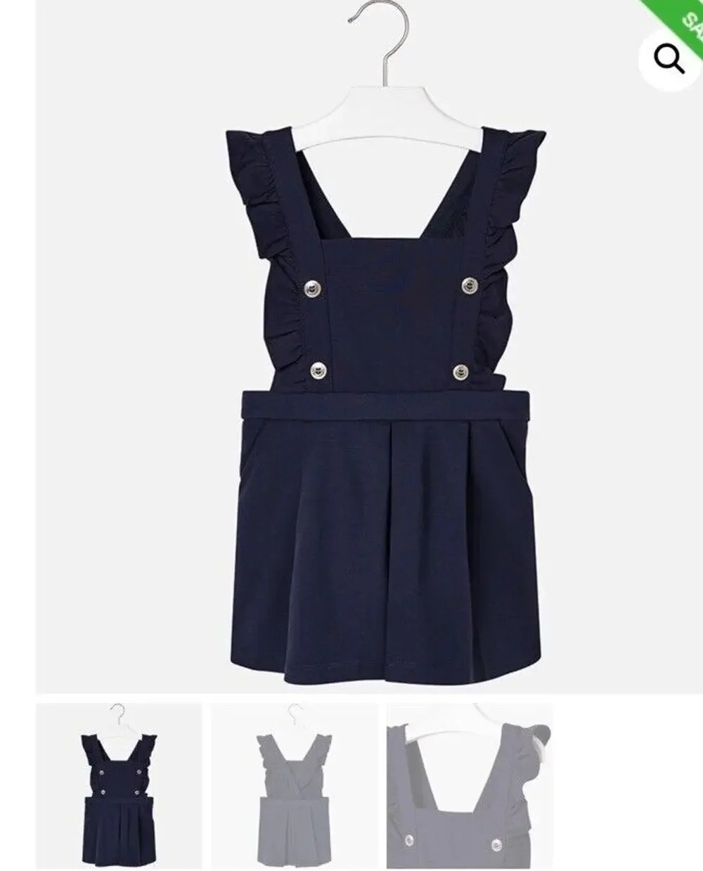Girls Mayoral Pinafore Shorts, Navy, Size 2 Overalls Coveralls One piece Ruffles